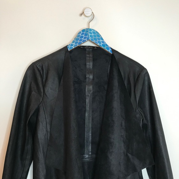 Zara Faux Leather Draped Open Front Jacket - Picture 3 of 8